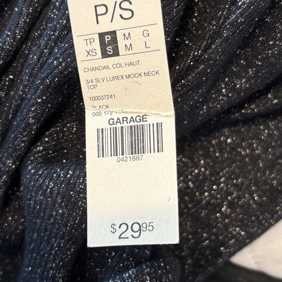 NWT Garage Women’s Mock Neck Shimmer Top, Size Small, Metallic Black, Luxe Feel - Picture 5 of 6
